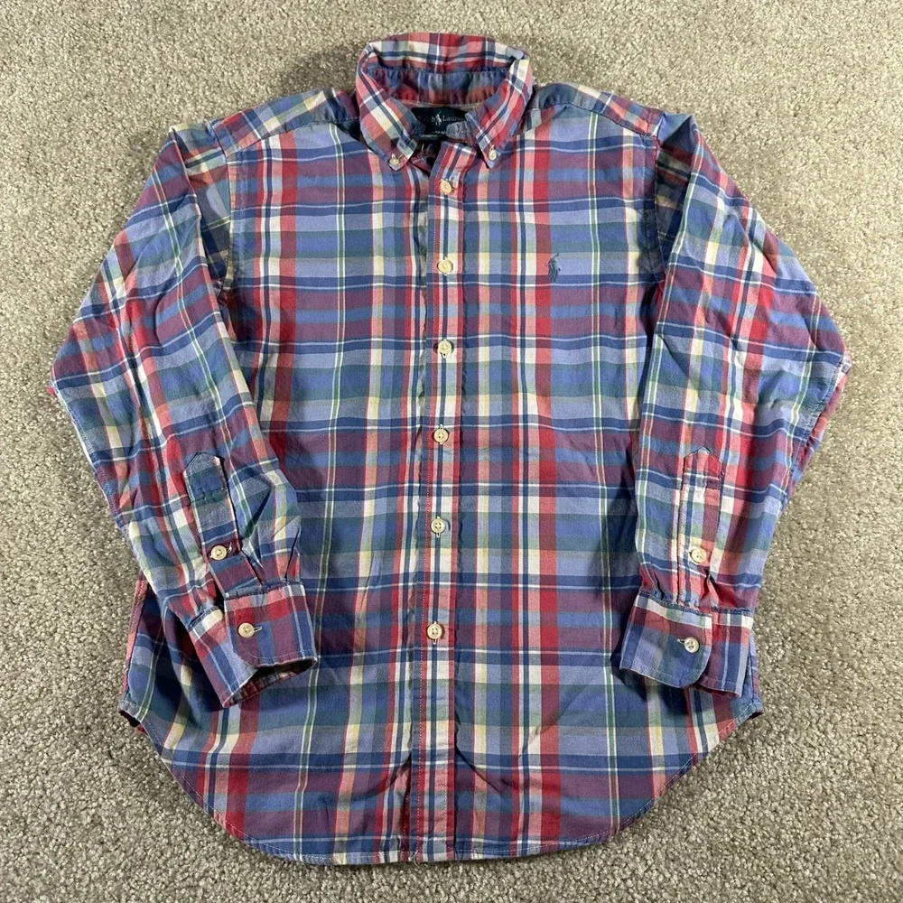 Ralph Lauren Boys M 10-12 Plaid Button Down Shirt Long Sleeve Cotton Multicolor
